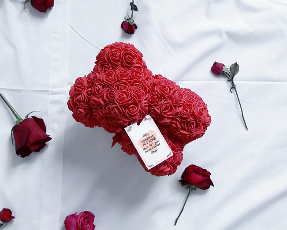 Ours en roses avec carte personnalisée - Aujourd'hui je t'aime depuis