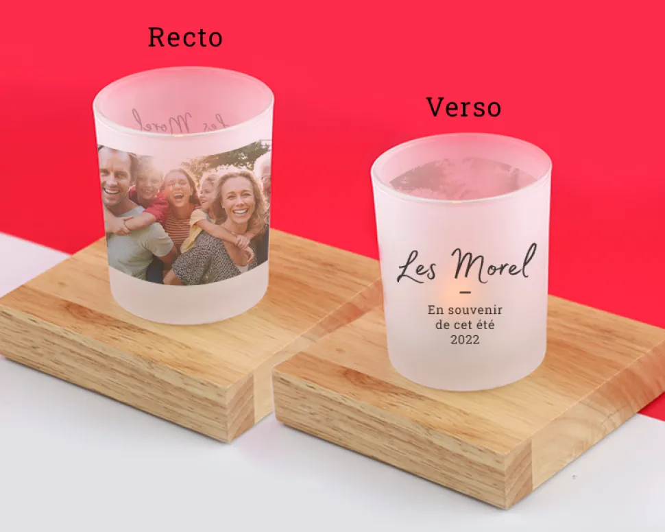 Photophore en verre personnalisé - Photo et message