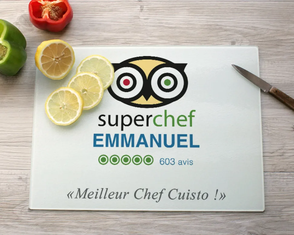 Planche à découper en verre personnalisée - Super Chef