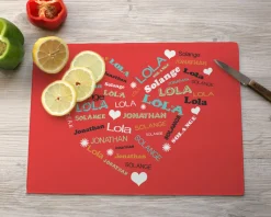 Planche à découper en verre personnalisée - Coeur Famille