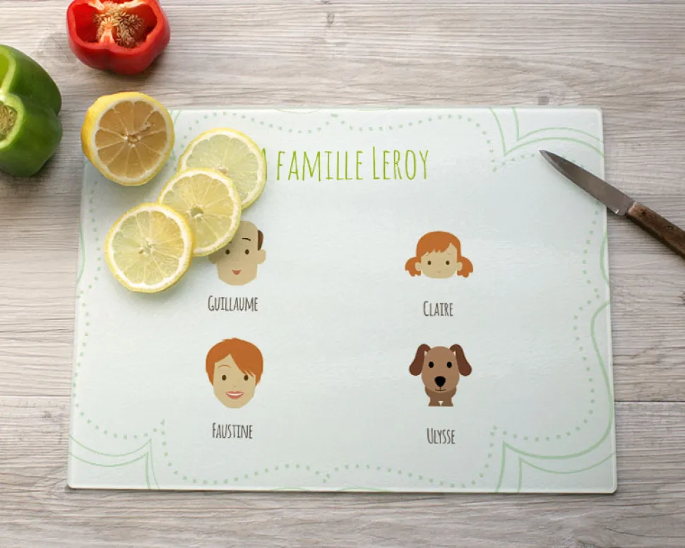 Planche à découper en verre personnalisée - Family Circus