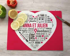 Planche à découper en verre personnalisée - Mots d'Amour