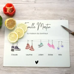 Planche à découper en verre personnalisée - Famille Chaussures