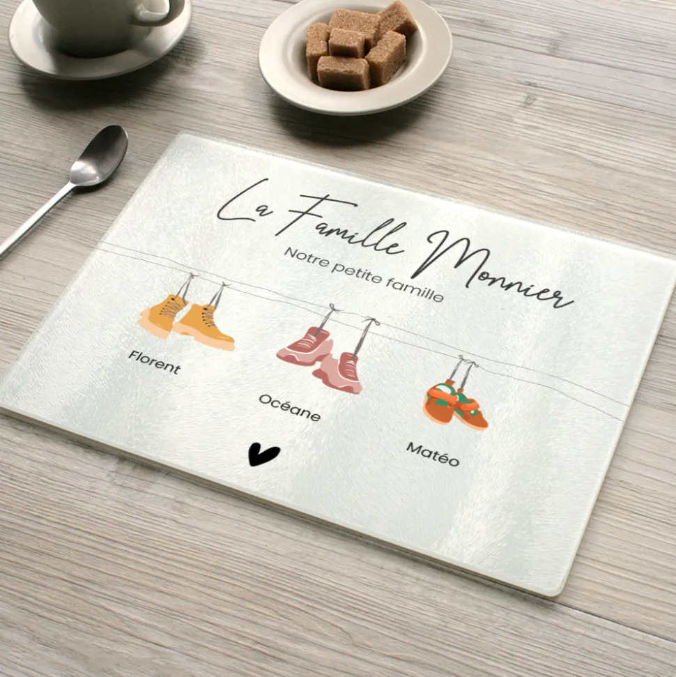 Planche à découper en verre personnalisée - Famille Chaussures