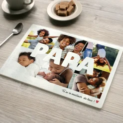 Planche à découper en verre personnalisée - Multi photos famille