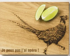 Planche à découper personnalisée en chêne écossais avec décapsuleur - Faisan