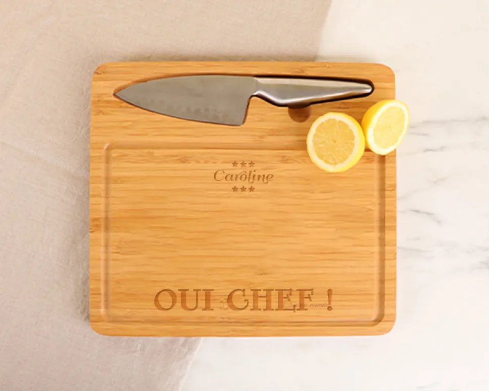 Planche à découper personnalisée avec couteau - Oui Chef