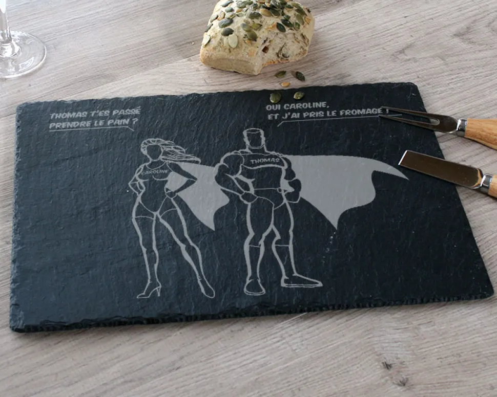 Plateau Ardoise Gravé - Super-Héros