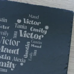 Plateau Ardoise Gravé Coeur Famille