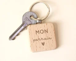Porte-clés en bois personnalisé - Parrain