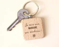 Porte-clés en bois personnalisé - Marraine