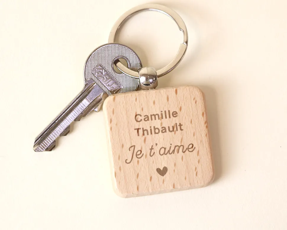 Porte-clés en bois personnalisé - Couple