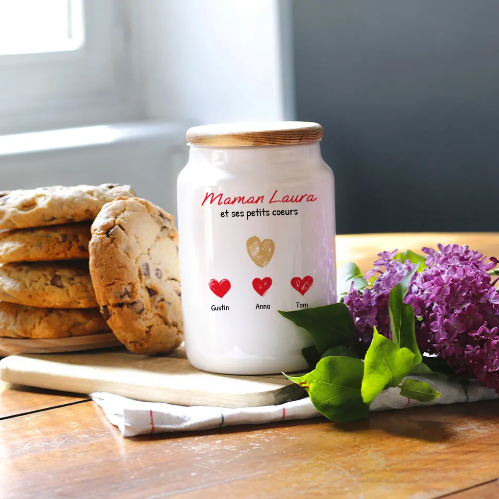 Pot à biscuits personnalisé - Maman et ses petits coeurs