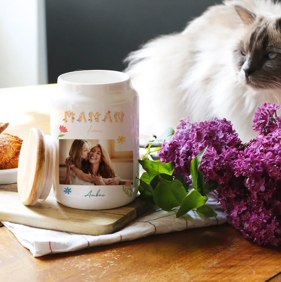 Pot à biscuits personnalisé - Amour Fleuri