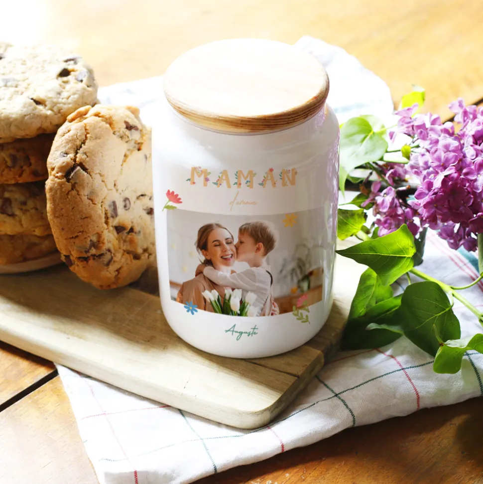 Pot à biscuits personnalisé - Amour Fleuri