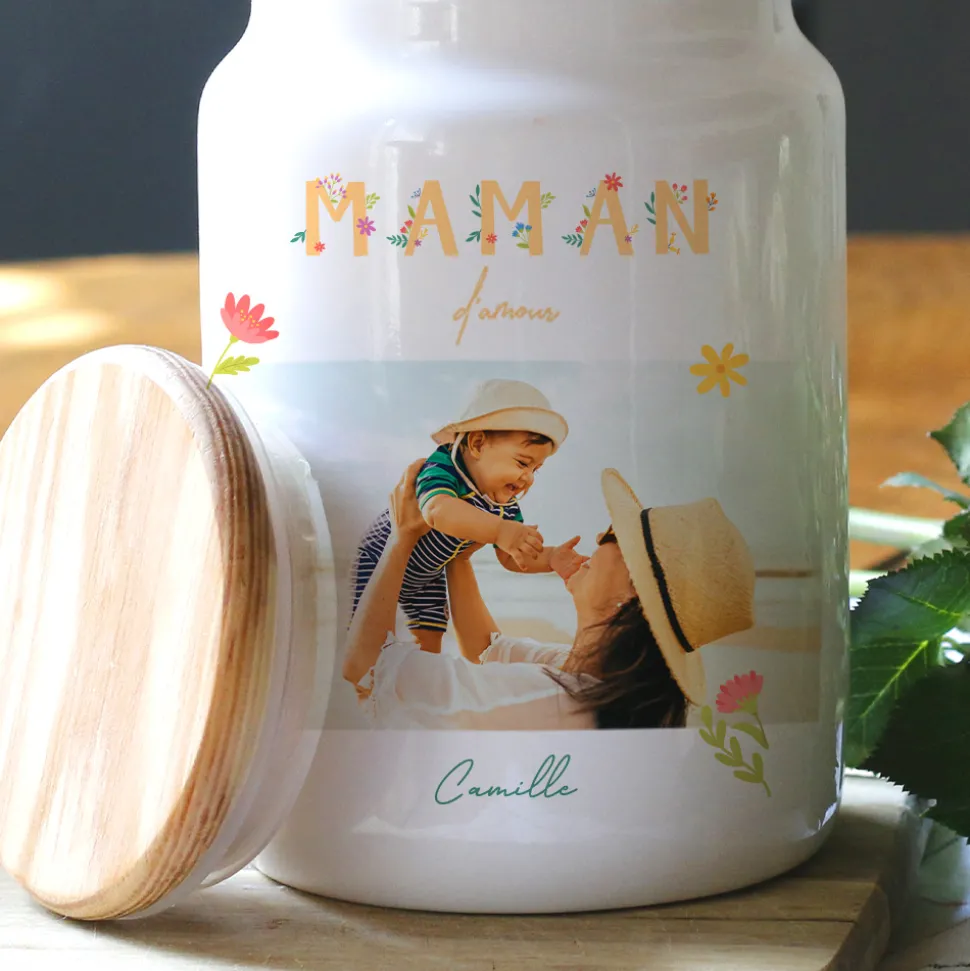 Pot à biscuits personnalisé - Amour Fleuri