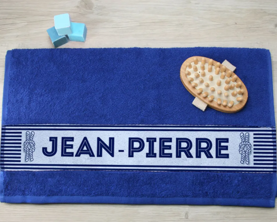 Serviette bleue Personnalisable - Marinière