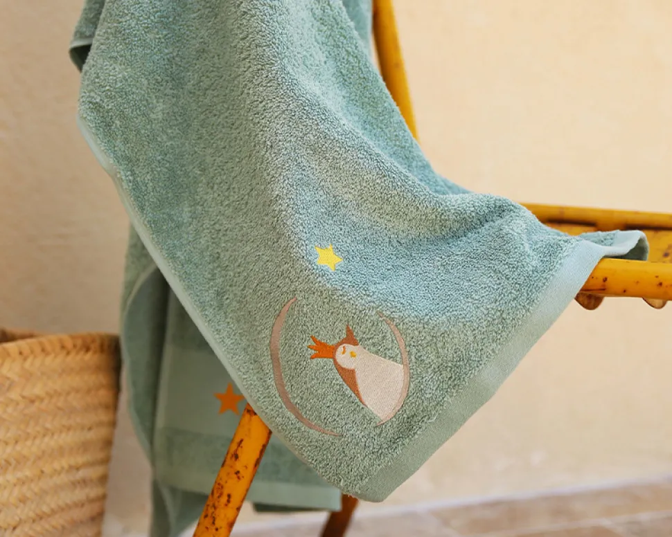Serviette personnalisée brodée pour enfant - Pingouin Vert