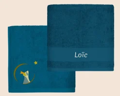 Serviette personnalisée brodée pour enfant - Laton Pétrole