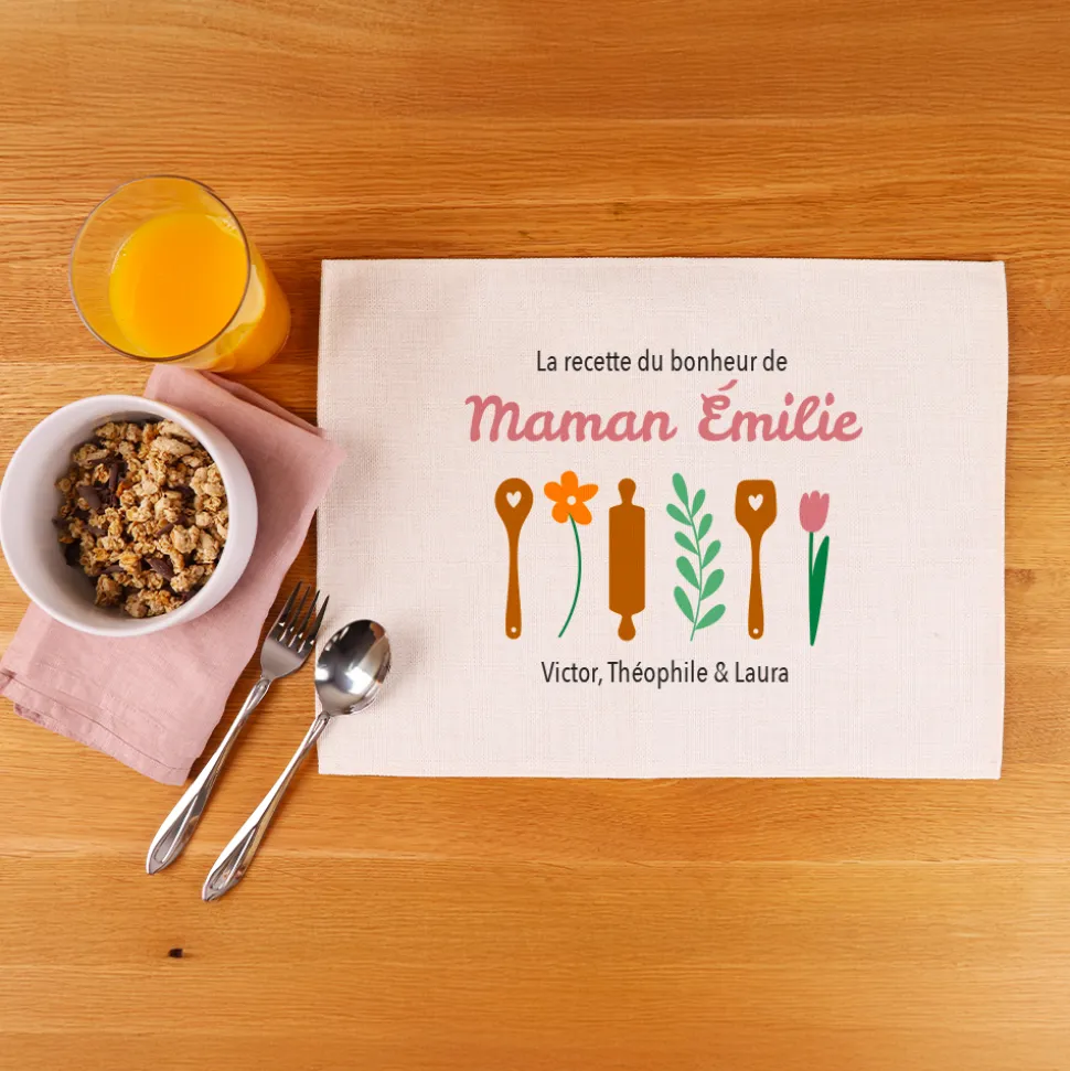Set de table personnalisé - Recette du Bonheur