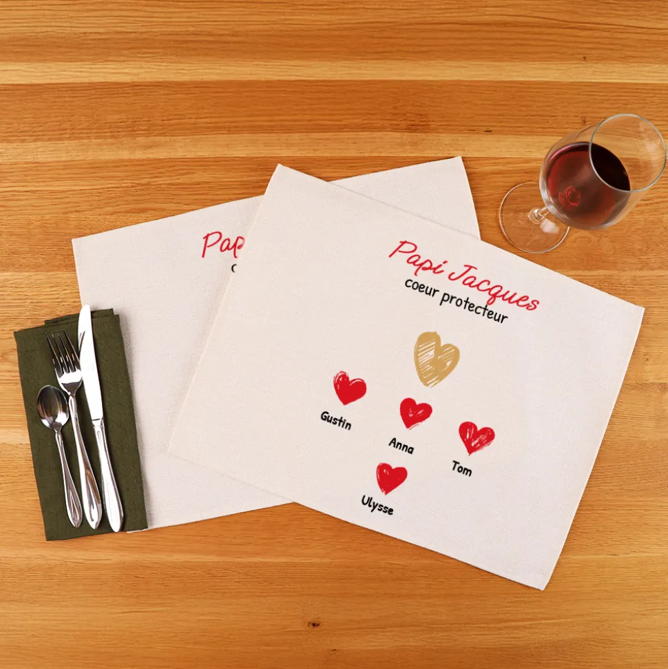 Set de table personnalisé - Papi et ses petits coeurs