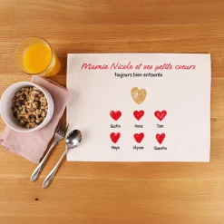 Set de table personnalisé - Mamie et ses petits coeurs