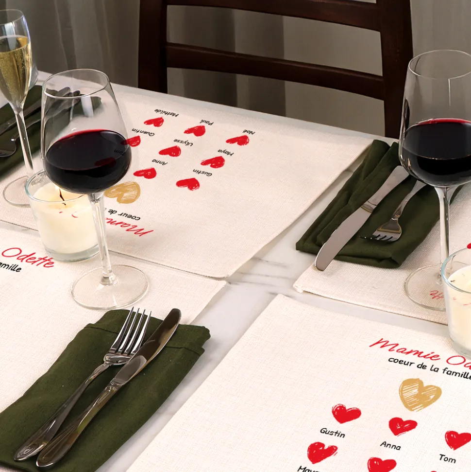 Set de table personnalisé - Mamie et ses petits coeurs