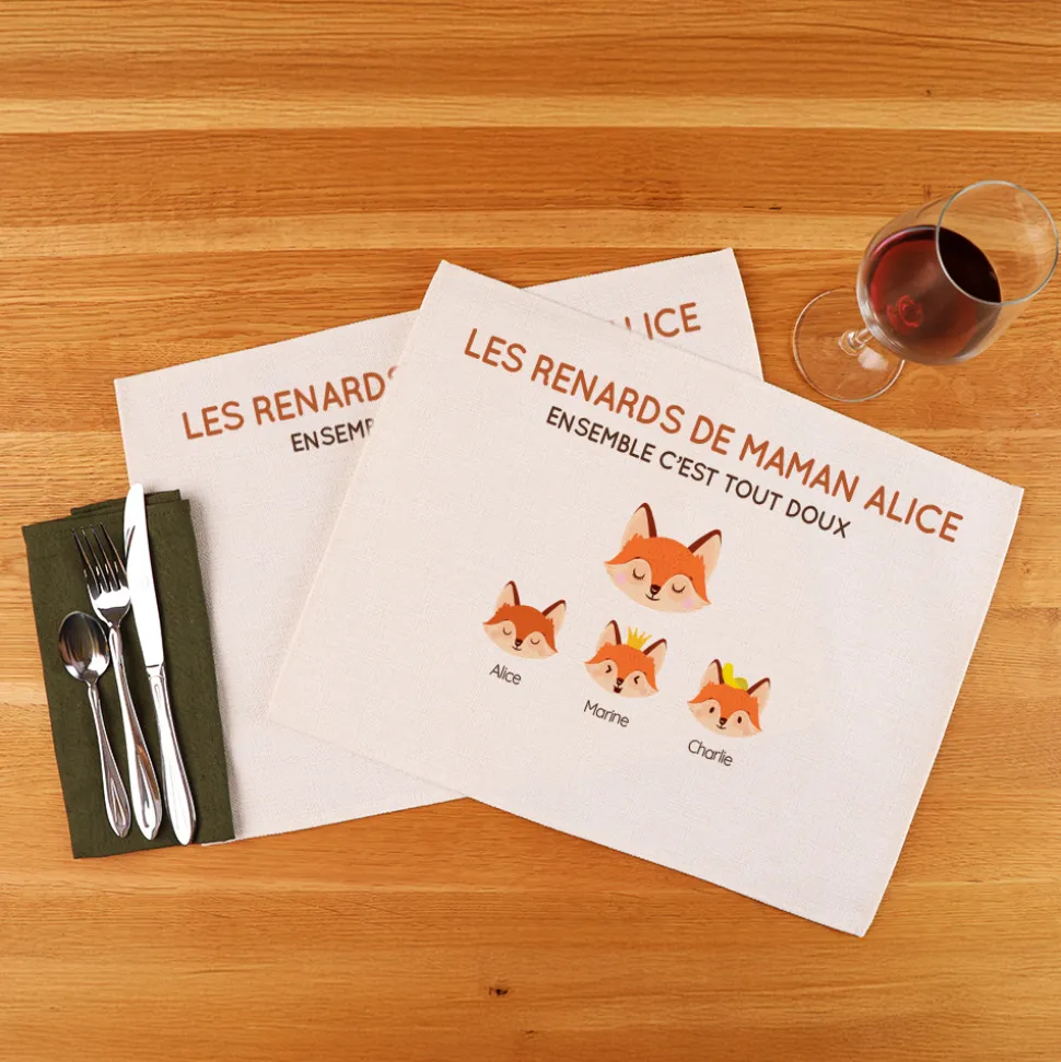 Set de table personnalisé - Maman Renard et sa meute