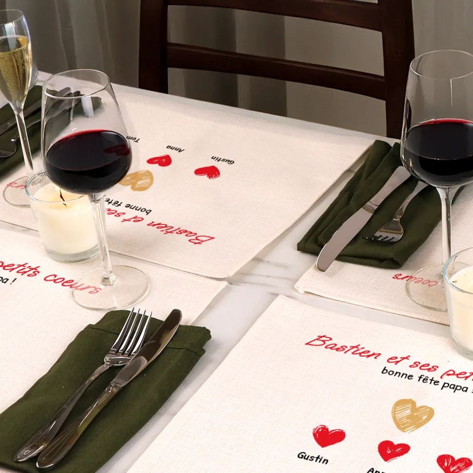 Set de table personnalisé - Papa et ses petits coeurs