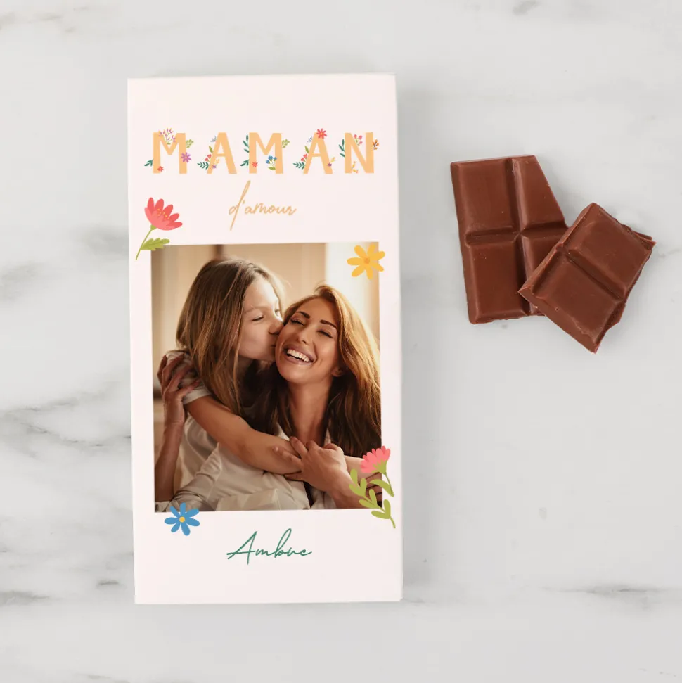 Tablette de chocolat personnalisée - Amour Fleuri