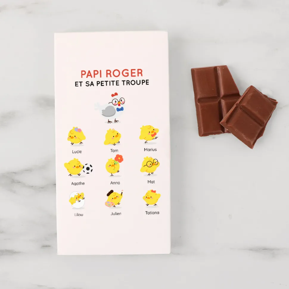 Tablette de chocolat personnalisée - Famille poussins