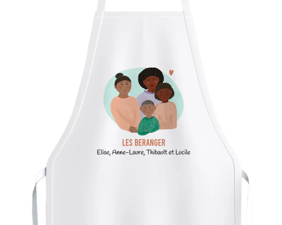 Tablier blanc personnalisé - Portrait de famille