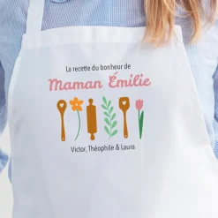 Tablier blanc personnalisé - Recette du Bonheur
