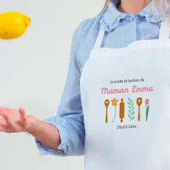 Tablier blanc personnalisé - Recette du Bonheur