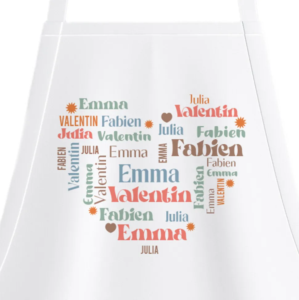 Tablier personnalisé prénoms - Coeur Famille