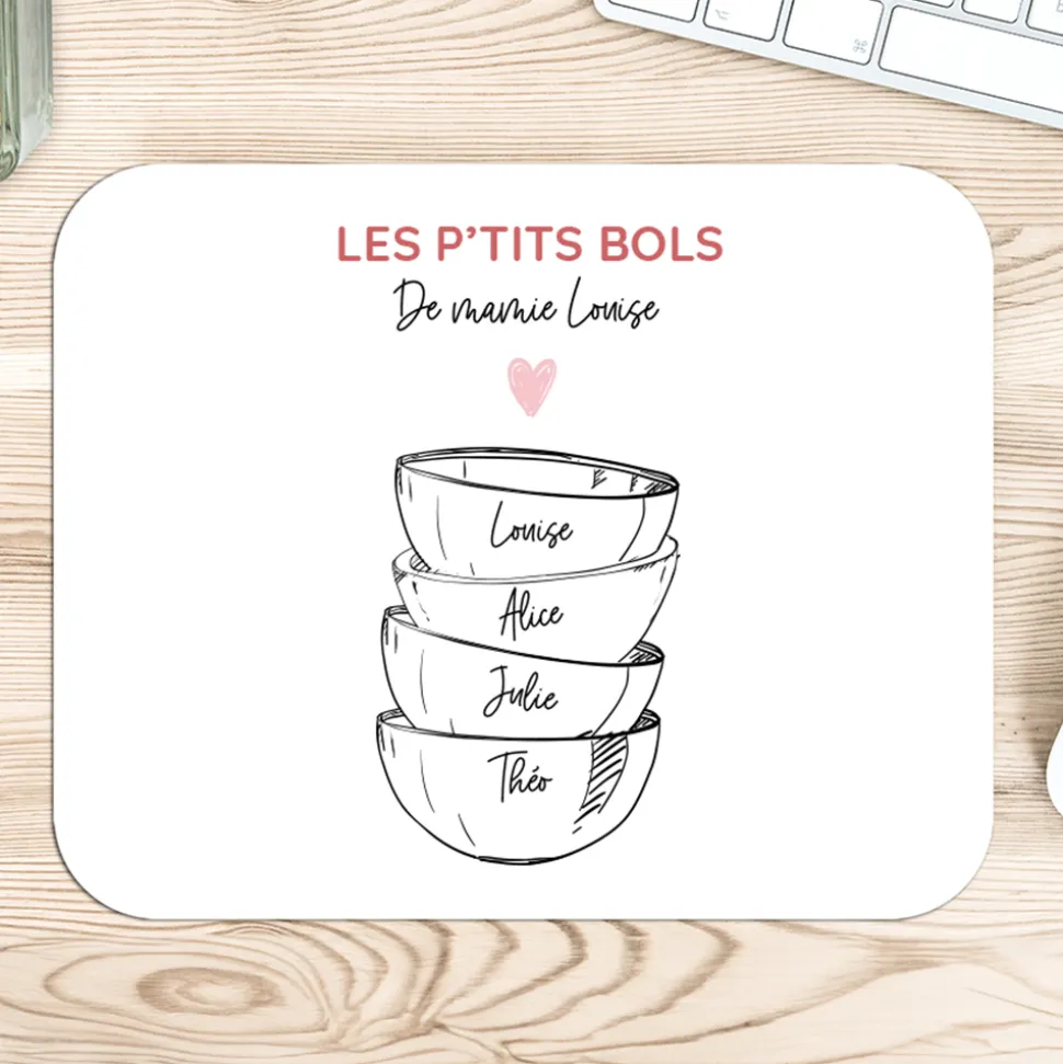 Tapis de souris personnalisé - Bols prénoms famille