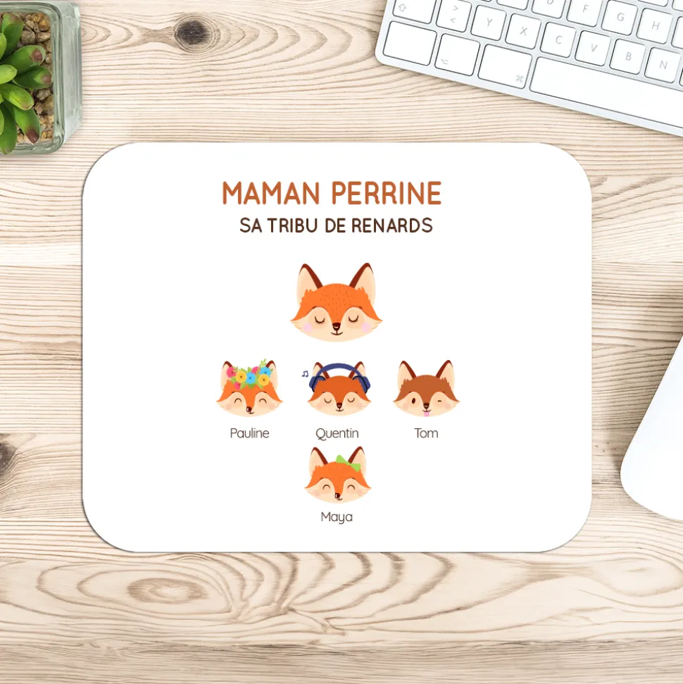 Tapis de souris personnalisé - Maman Renard et sa meute