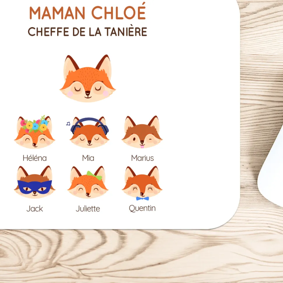 Tapis de souris personnalisé - Maman Renard et sa meute