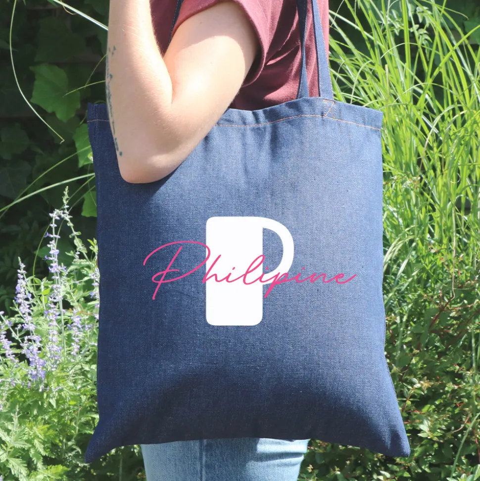 Tote bag en jean personnalisé - Initiales