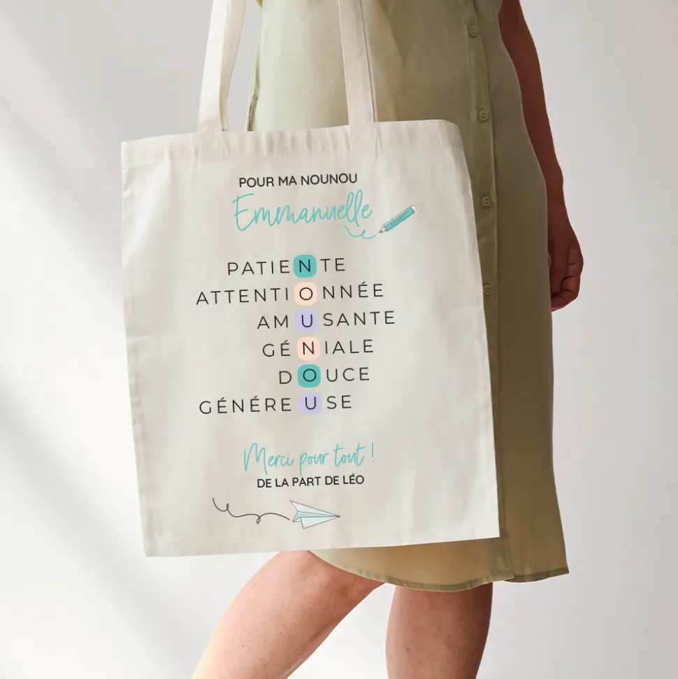 Tote bag personnalisé - Acrostiche Nounou