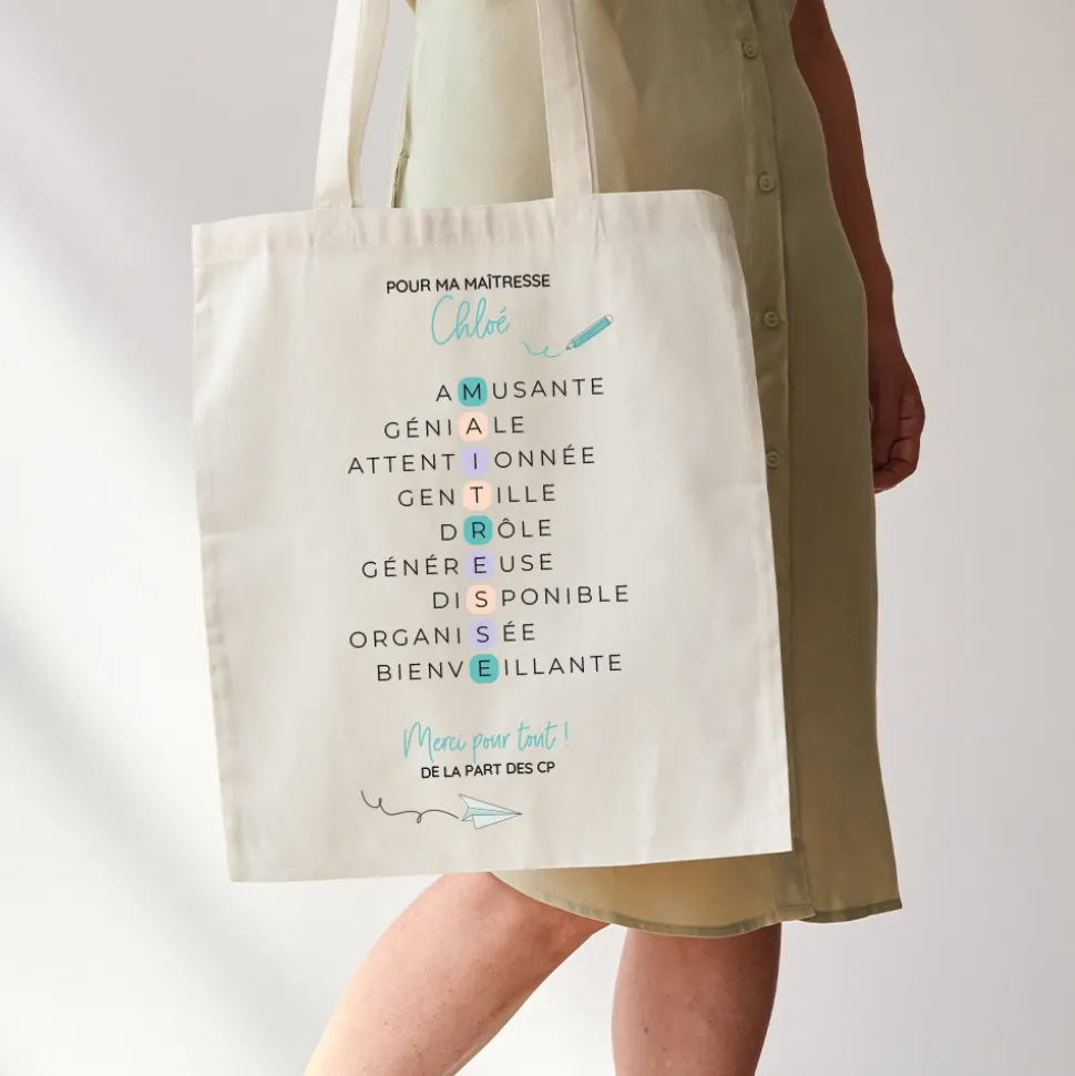 Tote bag personnalisé - Acrostiche Maitresse