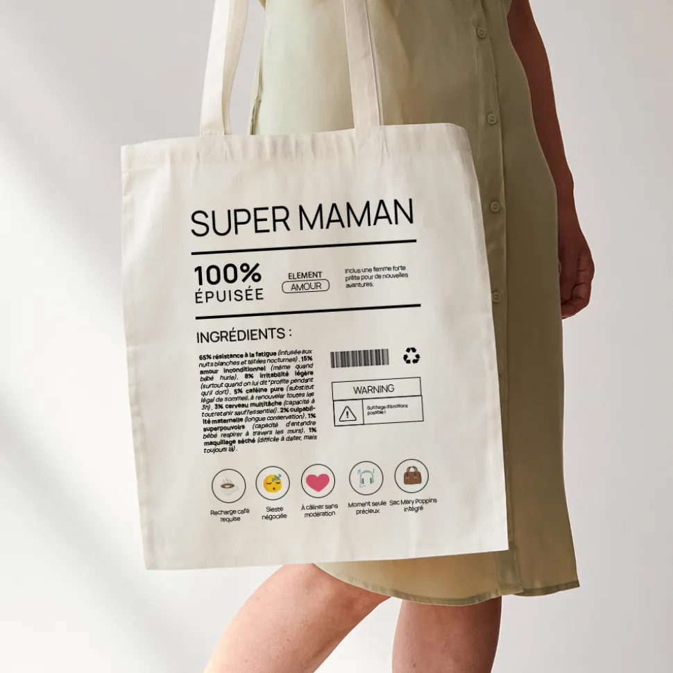 Tote bag personnalisé - Composition d'une jeune maman