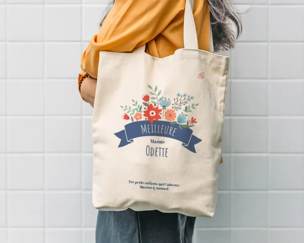 Tote bag personnalisé - Mamie fleurie