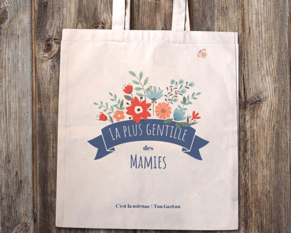 Tote bag personnalisé - Mamie fleurie