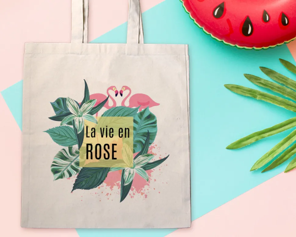 Tote bag Personnalisable - Flamant rose - 100% coton naturel
