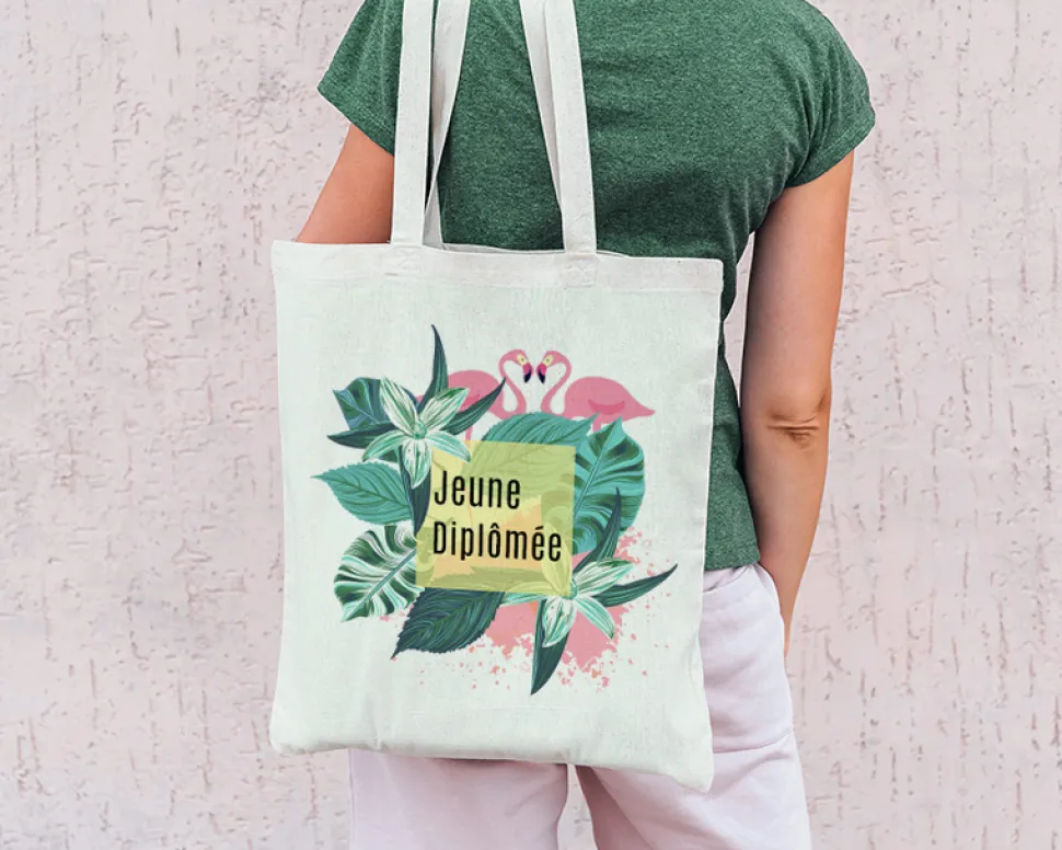 Tote bag Personnalisable - Flamant rose - 100% coton naturel