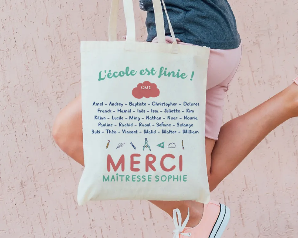 Tote bag Personnalisable - L'école est finie - 100% coton naturel