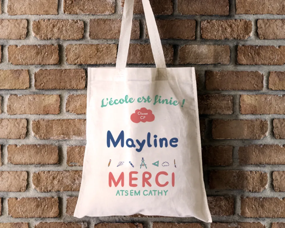 Tote bag Personnalisable - L'école est finie - 100% coton naturel