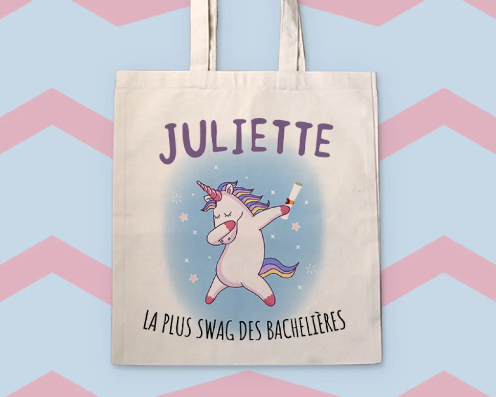 Tote bag Personnalisable - Licorne diplômée -100% coton naturel