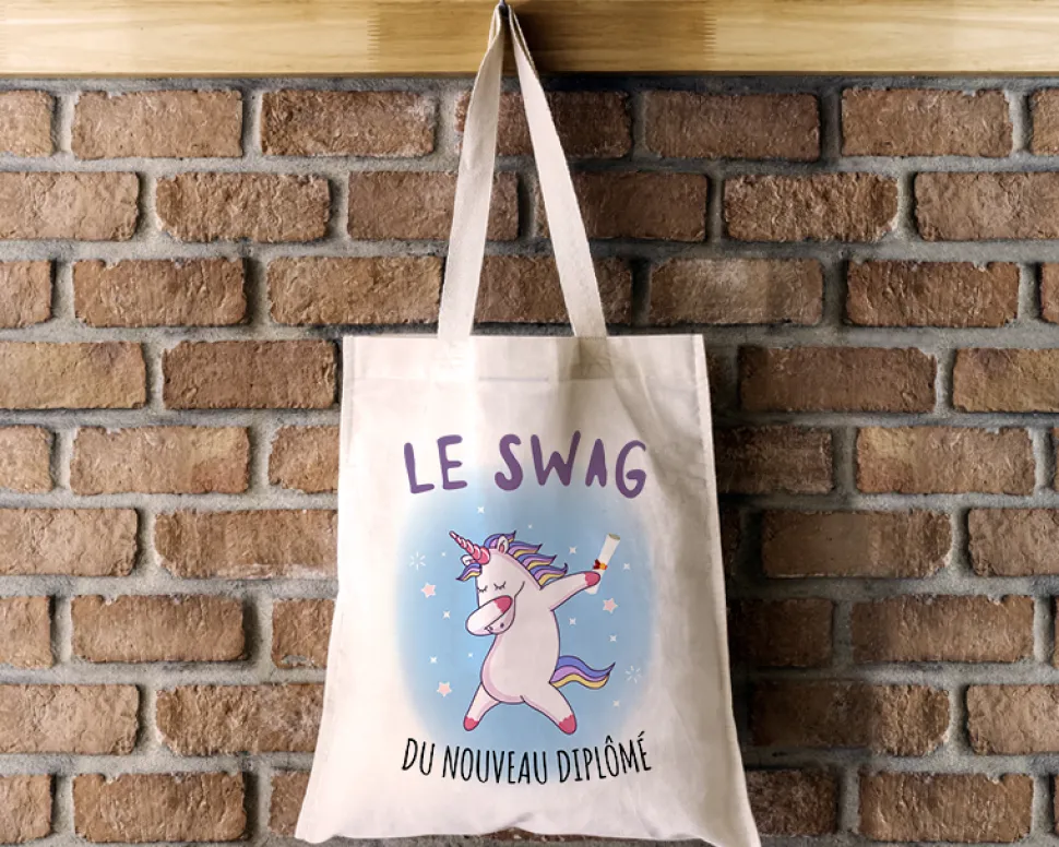 Tote bag Personnalisable - Licorne diplômée -100% coton naturel